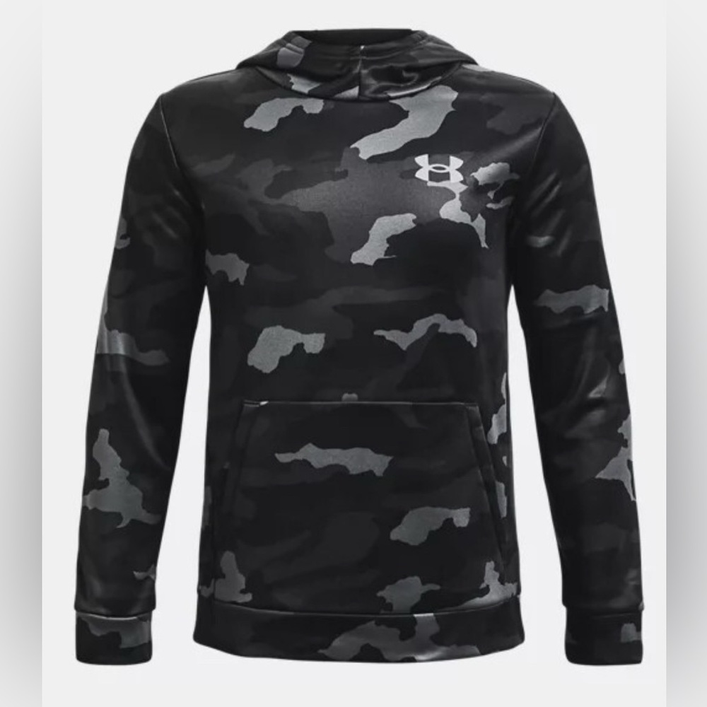 UNDER ARMOUR BOYS FLEECE SWEATSHIRT PRINTED HOODIE BLACK CAMO LOGO YOUTH large